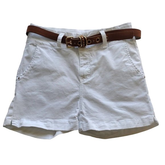 Clam Jeans Shorts Womens 12 High Waisted White With Belt - Picture 1 of 9